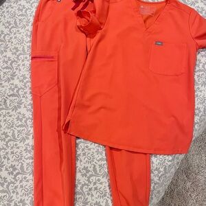 Figs Coral Orange Scrub Top and Pants